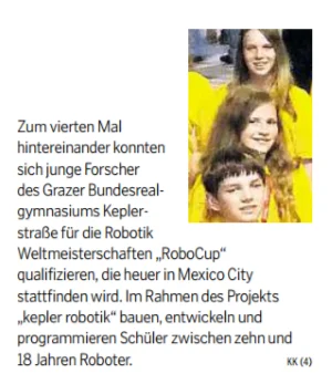 Kleine Zeitung: Qualifikation für RoboCup-WM