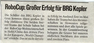 Kleine Zeitung: Großer Erfolg für BRG Kepler beim RoboCup
