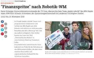 Kleine Zeitung Online: Finanzspritze nach Robotik-WM