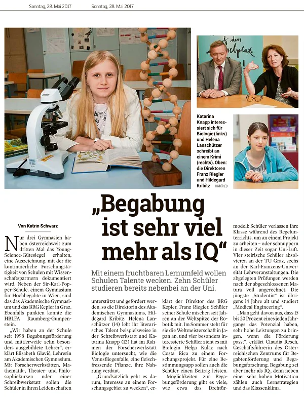 Kleine Zeitung: Begabung ist sehr viel mehr als IQ